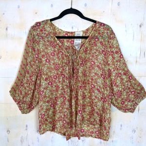 Free People blouse India fabric sheer distressed S
